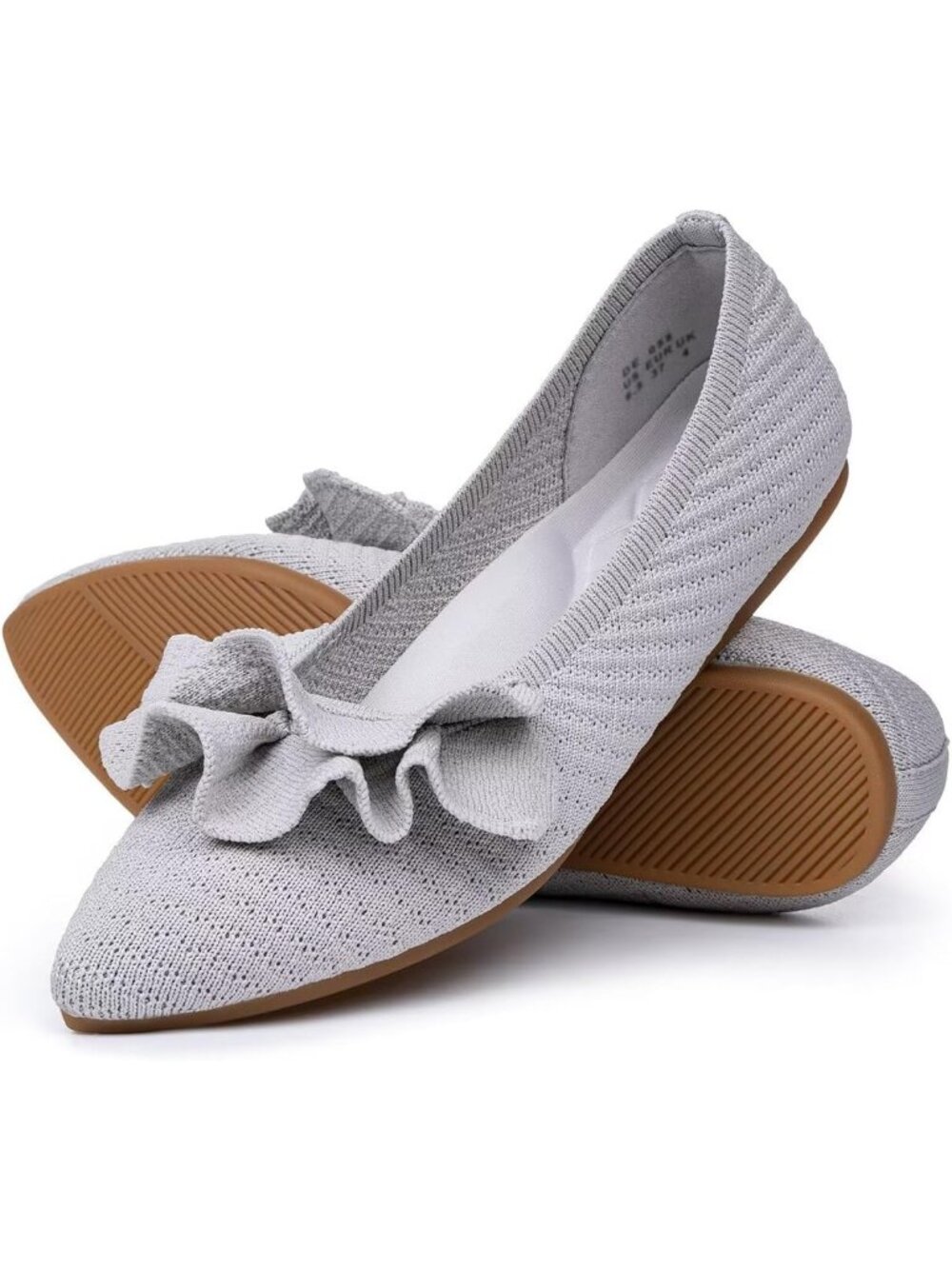 Women's Grey Pointed Toe Slip On Ruffled Comfortable Casual Ballet Flat Shoes